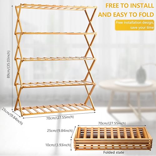 Miniatura 2 de Saisn Zapatero de madera de 5 niveles estante de almacenamiento apilable de bambú para zapatos estante multifuncional de pie libre soporte de