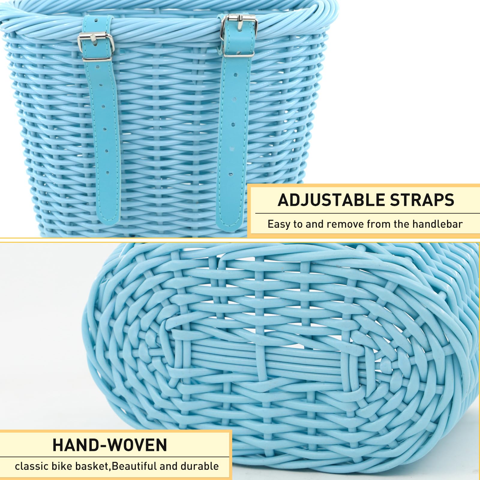 ZUKKA Panier de vélo tissé pour vélos adultes/enfants avec sangles en cuir réglables - Panier de rangement étanche - Multicolore