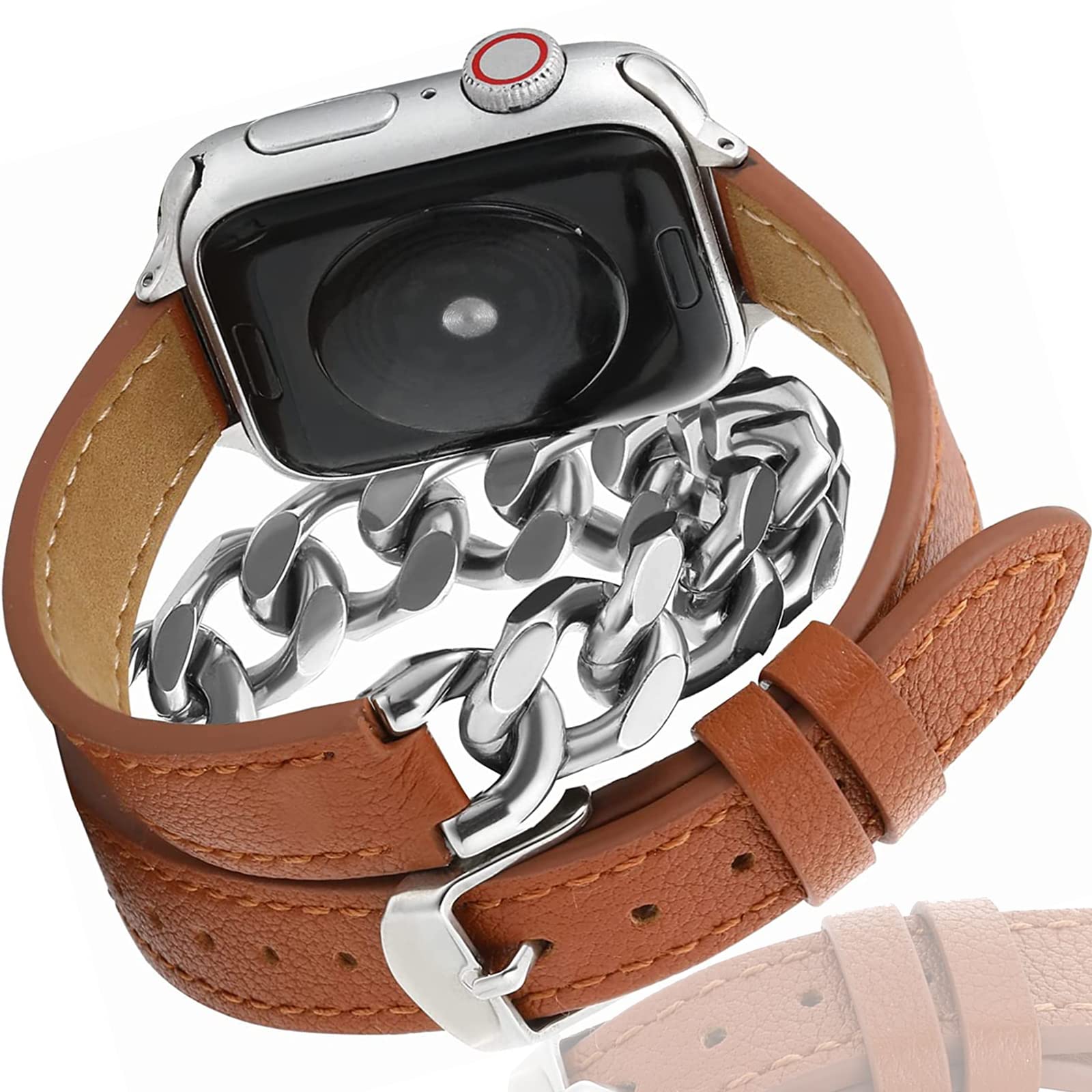 Apple watch バンド 44mm レザー 高級 ケース 一体型 ゴールド｜メンズ