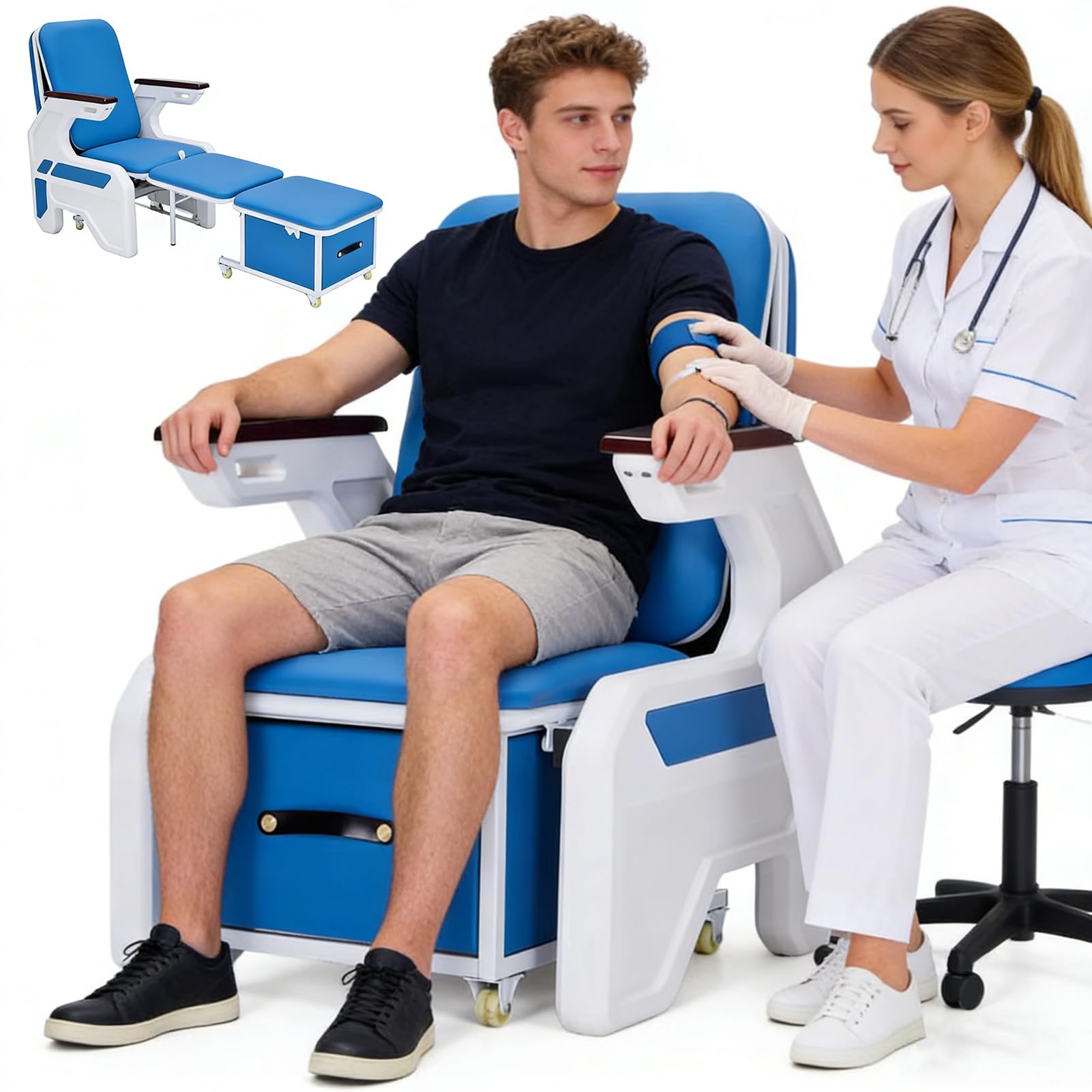 Fotel medyczny z podłokietnikiem i schowkiem, konstrukcja 2 w 1 do szpitala, kliniki holu, domu opieki, nośność 272 kg