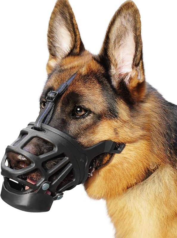Basket Muzzle for Dogs, No Bite Training Muzzle with Treat Tray | Adjustable Cage Mouth Guard for Medium Dogs to Prevent Biting and Scavenging, Snap-on Treat Cover Helps Dogs Acclimatize