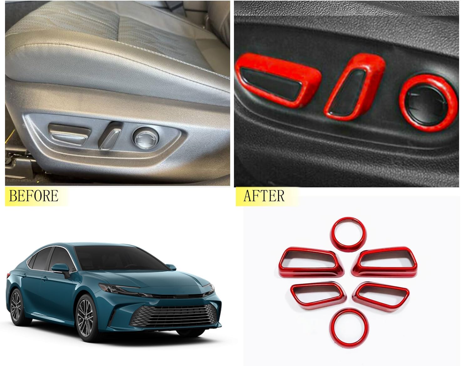 Door Seat Adjustment Button Cover Trim Fit for Toyota Camry New 9th 2024 2025，Interior Accessory Seat Knob Switch Cover Trim 6pcs ABS（Red）