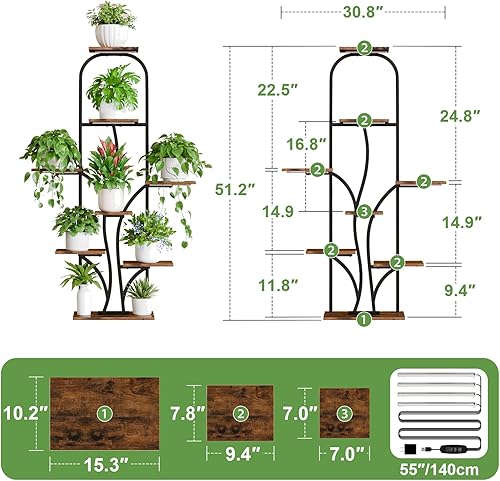 Miniatura 7 de Soporte para plantas de interior con luces de crecimiento, estante de plantas de interior de 8 niveles, soportes de esquina de 51 pulgadas para