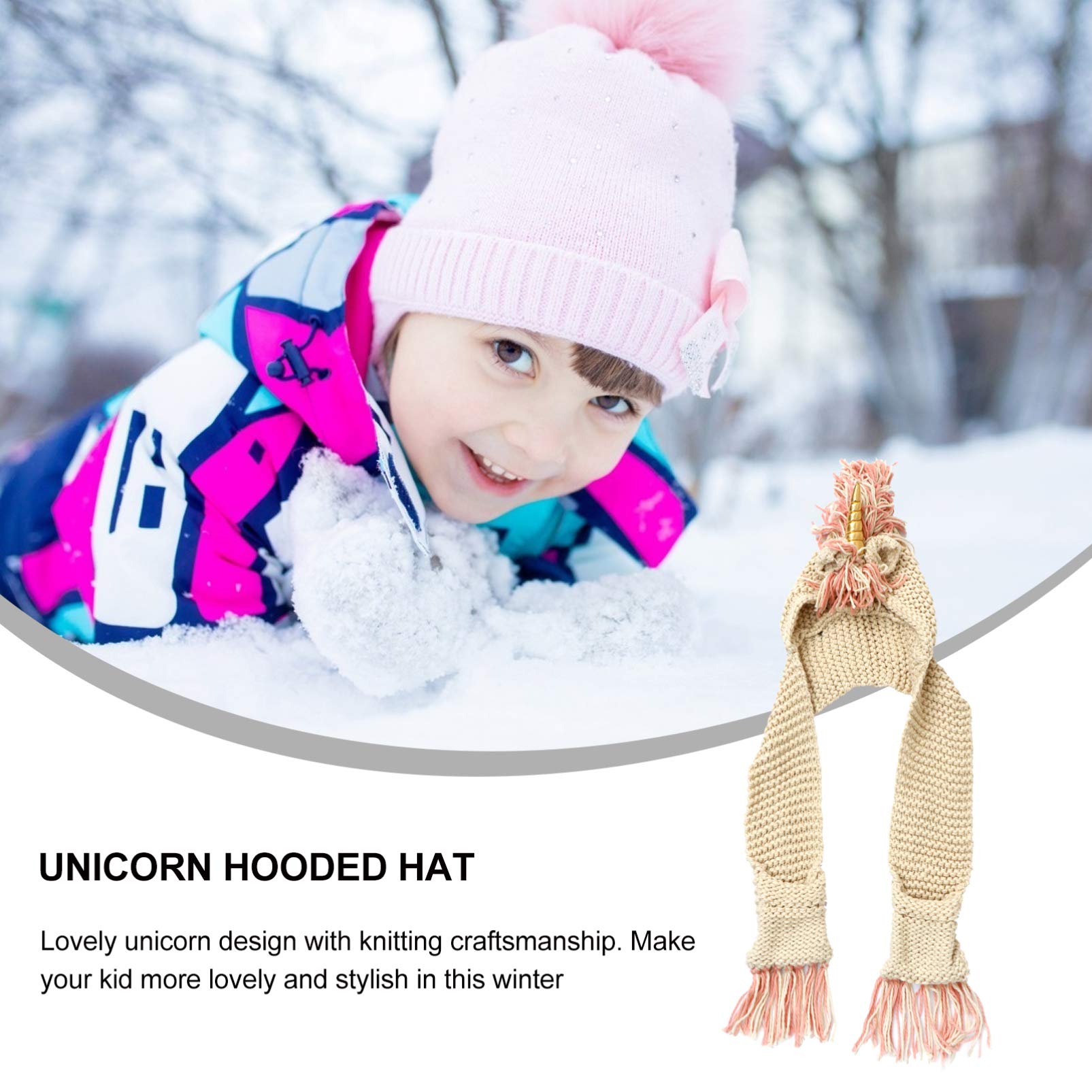 VALICLUD Gorro de Unicornio de Punto para Niños, Bufanda, Acrílico Cálido, Diseño Dorado para Invierno, Festivales y Sesiones de Fotos
