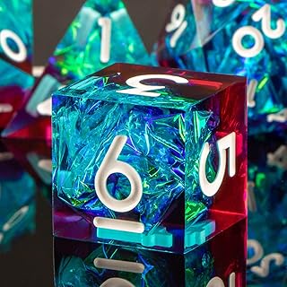 DND Dice Set for Dungeons and Dragons KERWELLSI Handmade Sharp Edged D&D Dice Set Translucent Glitter Inclusions Polyhedral Dice Set Light Resin RPG Role Playing Dice Set Box