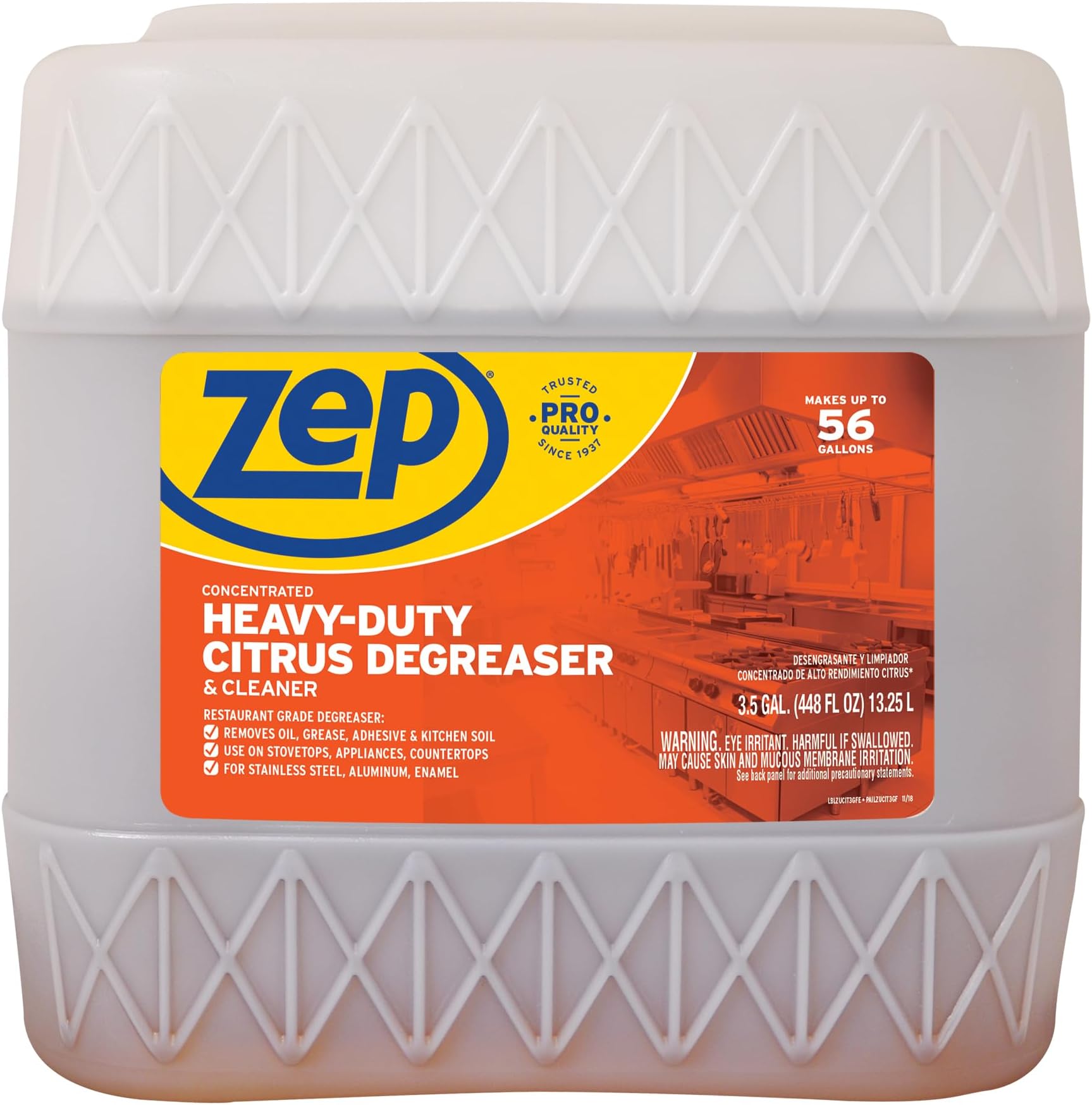 Zep Heavy-Duty Citrus Degreaser Cleaner Concentrate - 3.5 Gallon (1 Unit) ZUCIT3G - Restaurant Grade Degreaser and Cleaner Removes Oil, Grease, Adhesive, and Kitchen Soil on Stovetops, Appliances,