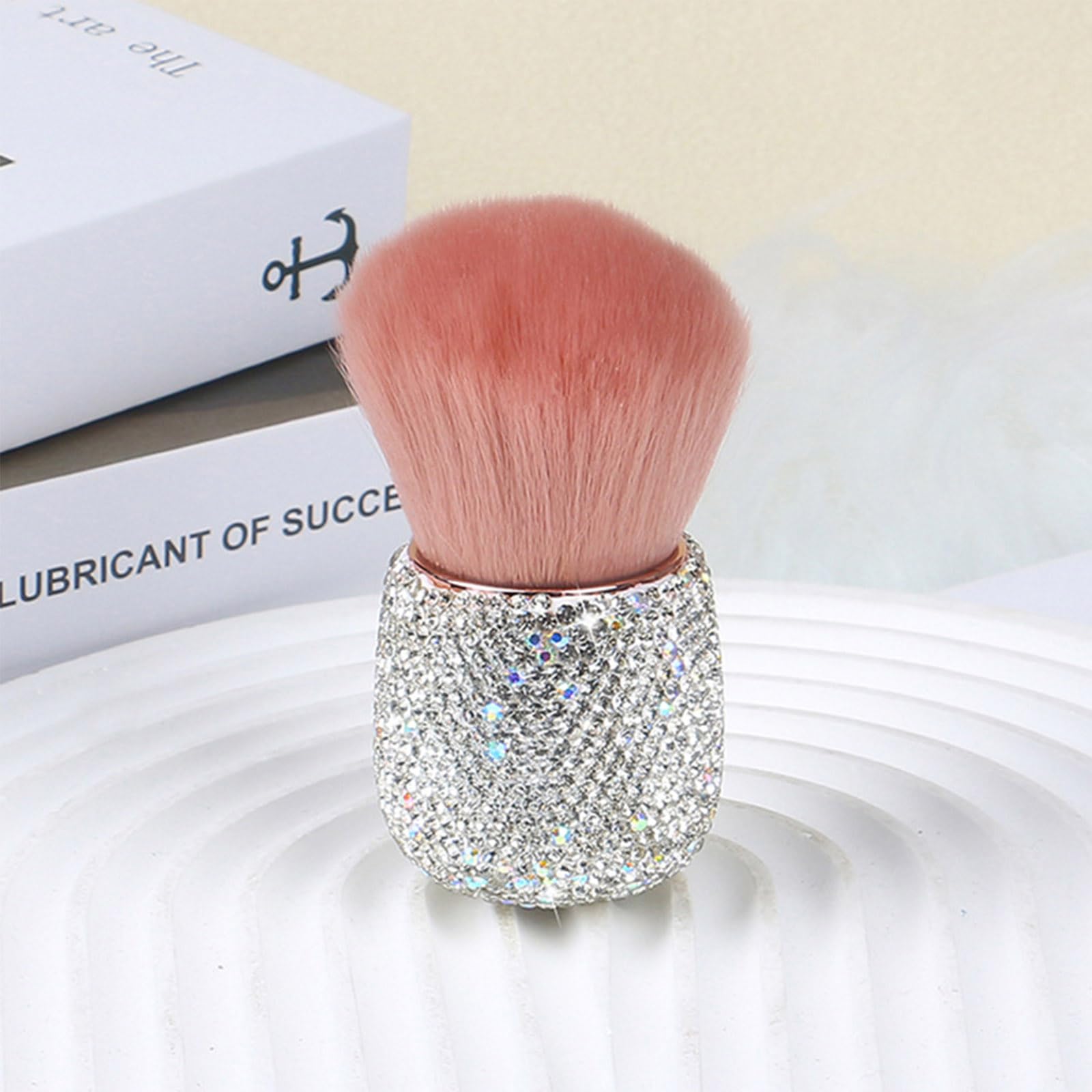FRUJCDKI Short Full Diamond Luxury Shine Nail Art Dust Powder Remover Brush, Nail Art Dust Cleaner Brush, Soft Kabuki Cleaner Brush for Makeup (01)