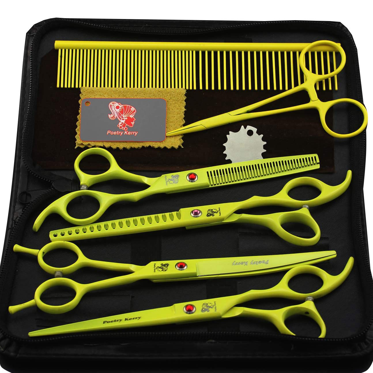 4pcs pet scissors set salon hairdressing scissors hair send comb 7 inch Pet Trimmer Kit Pet Grooming Scissors Set for Dog Cat (yellow)