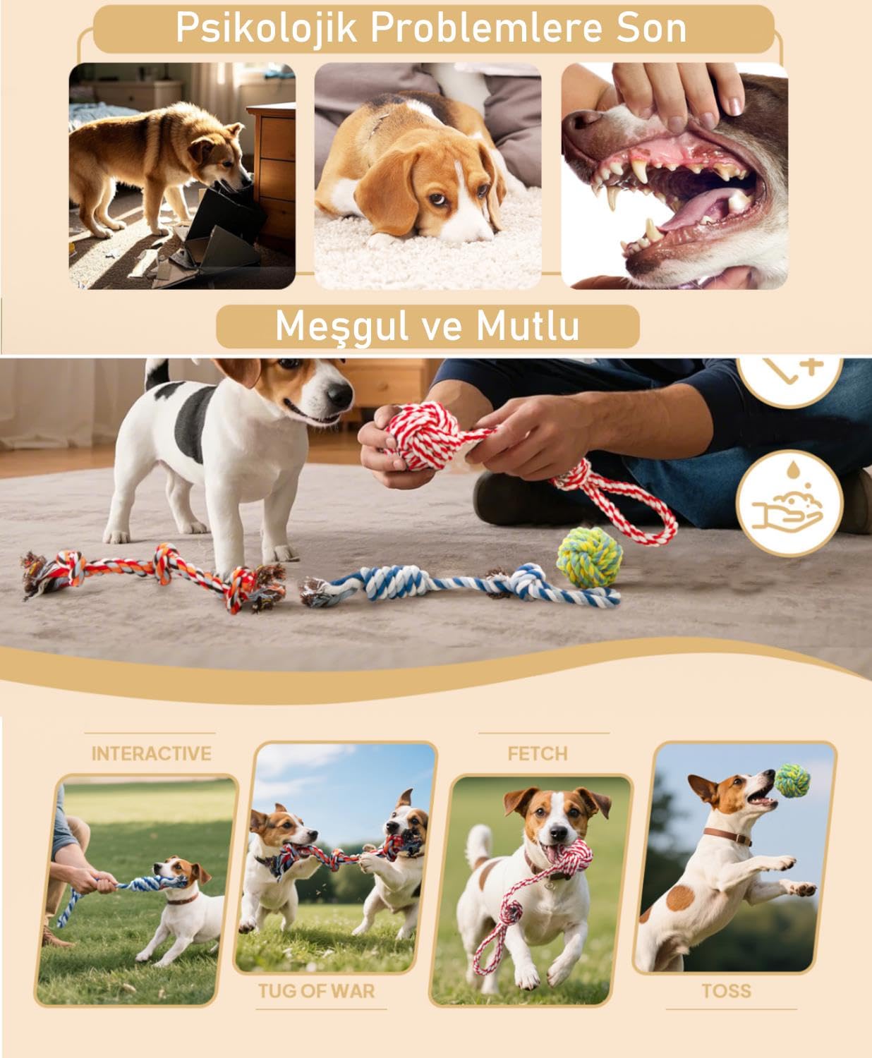 Valkyrie 4’lü Köpek Diş İpi Oyuncağı Seti Isırma Çekiştirme Eğitim Toplu Halat Oyuncak
