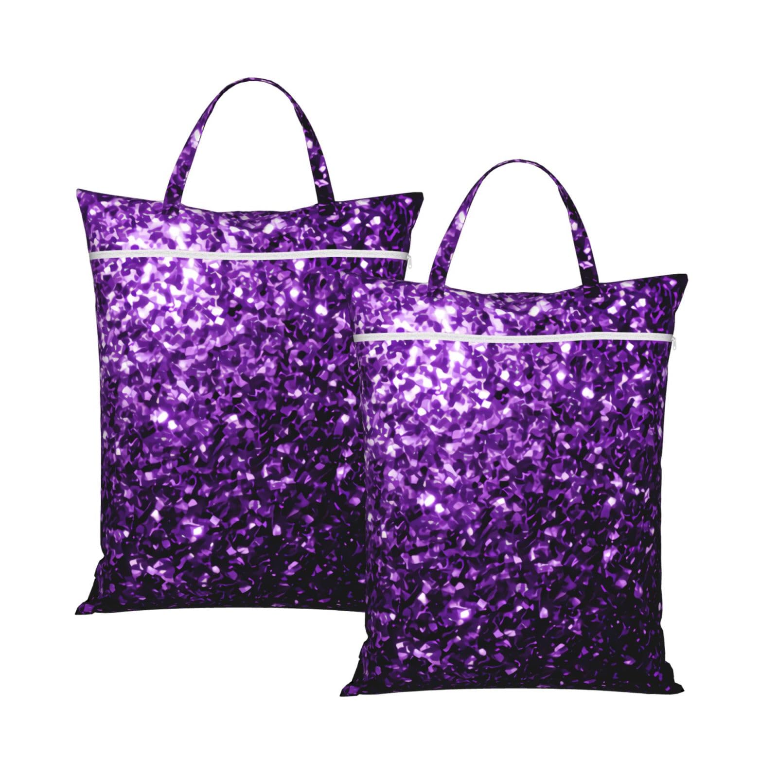 Yfsgdlbn 2Pcs Beautiful Purple Glitter Printed Travel Dirty Laundry Bag Clothes Pack Storage Basket Bag