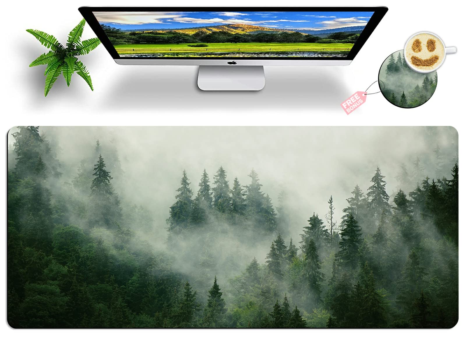 Huge Mouse Pad for Desk 40x20 Inch Extra Large with Coaster, Big Mousepad Stitched Edges Non Slip Base Extended Giant Mouse Pad for Office Home Forest