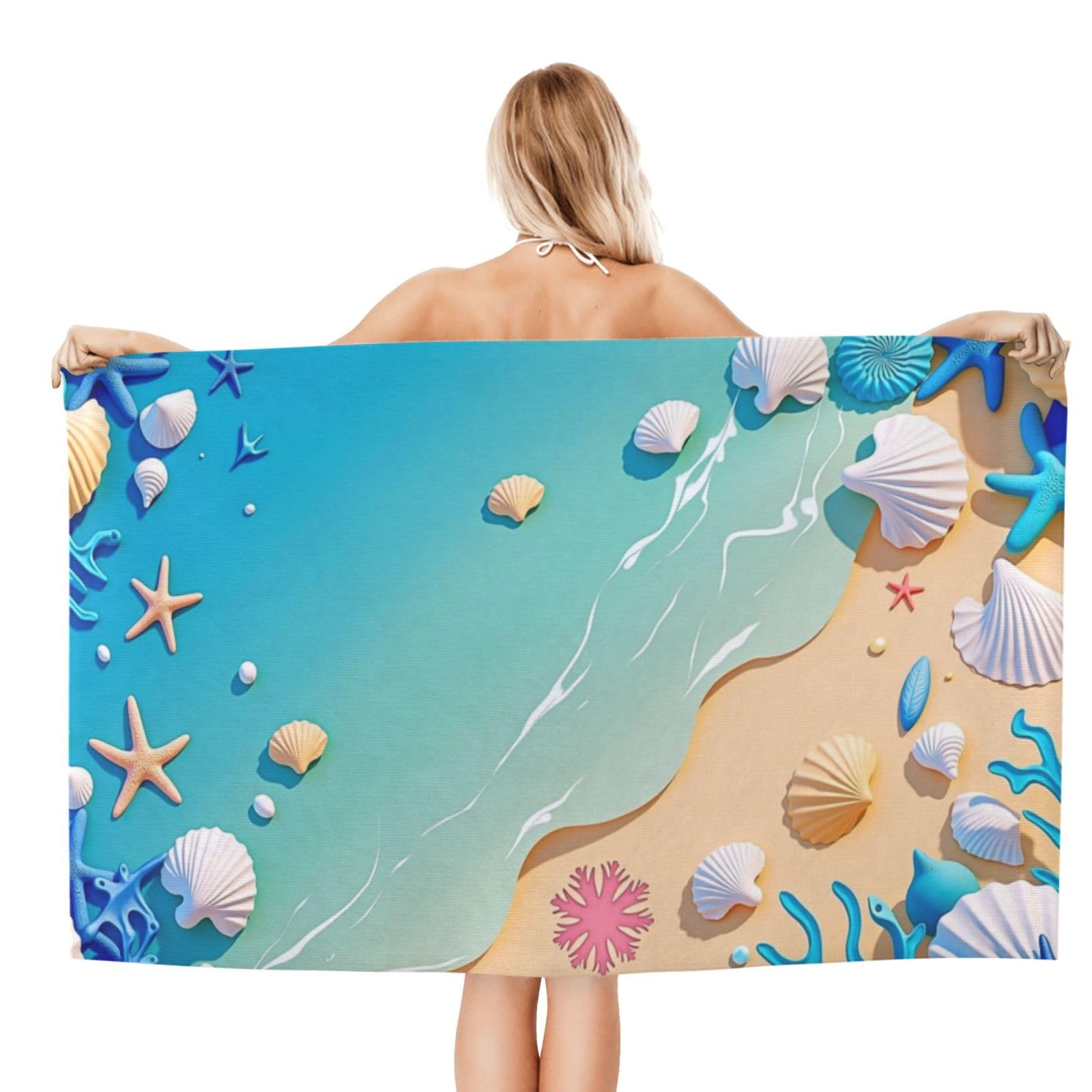 Anceky Beach Towel for Women, Beach Seashell Starfish Sand-Free Microfiber Ultra Soft Lightweight Bath Towels for Outdoor Bathroom Swimming 32"X52"