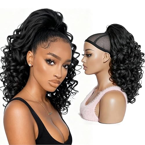 Curly Drawstring Ponytail for Black Women,18 Inch Yaki Synthetic Ponytail