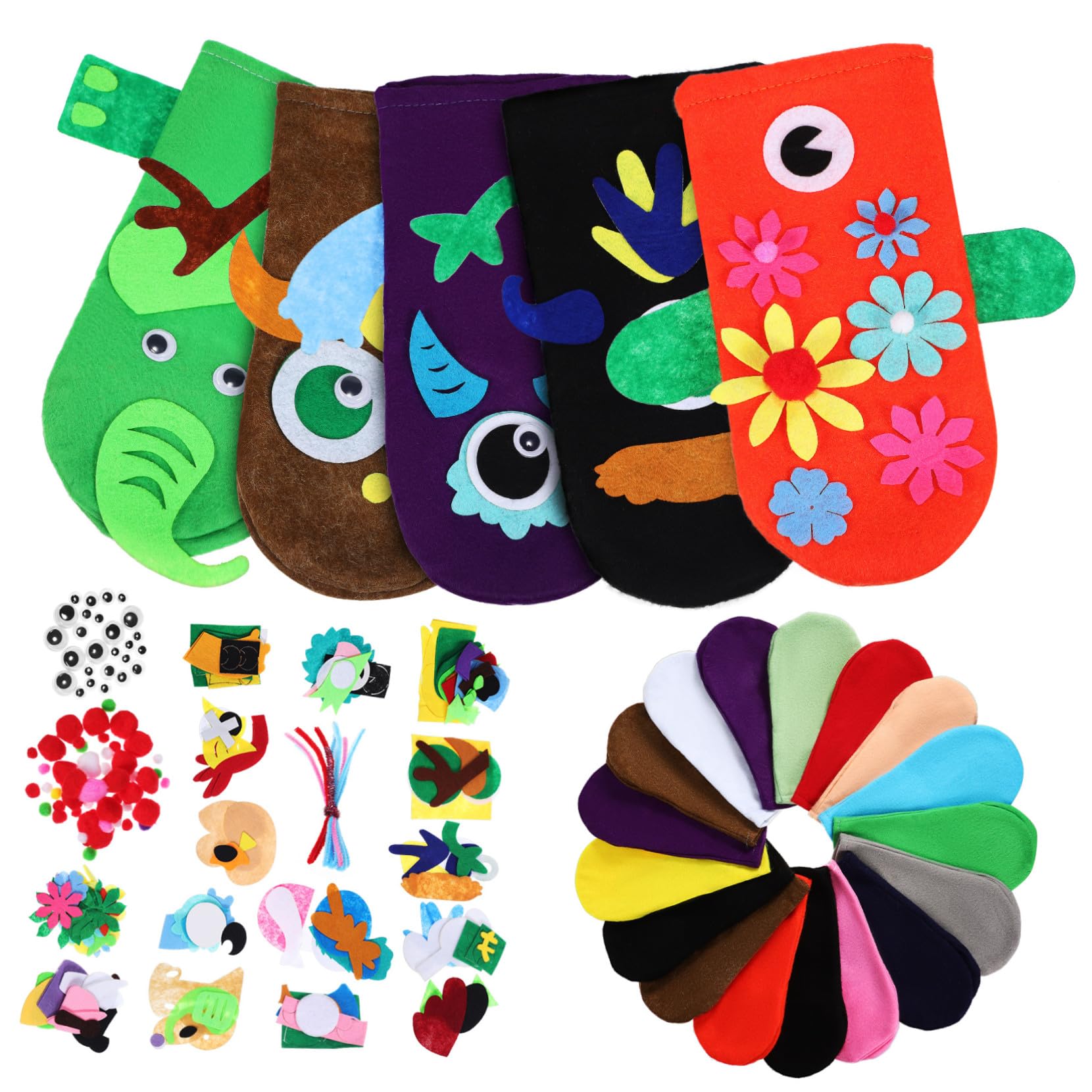 Kit Burattini Fai da Te in Feltro 24,5x14 Cm, Set per Burattino Animali e Pupazzi per Ragazzo Ragazza, Accessori per Giochi di Ruolo e Creazioni Artigianali
