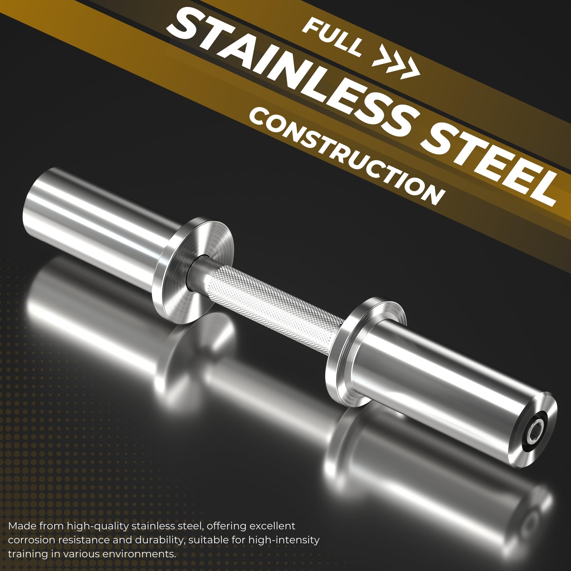 16 inch Olympic Dumbbell Handles, 150LBS Weight Capacity Steel Dumbbell Handles with 2 Pairs of Spring Collars, Rotating Sleeves, Compatible with 2” Plates