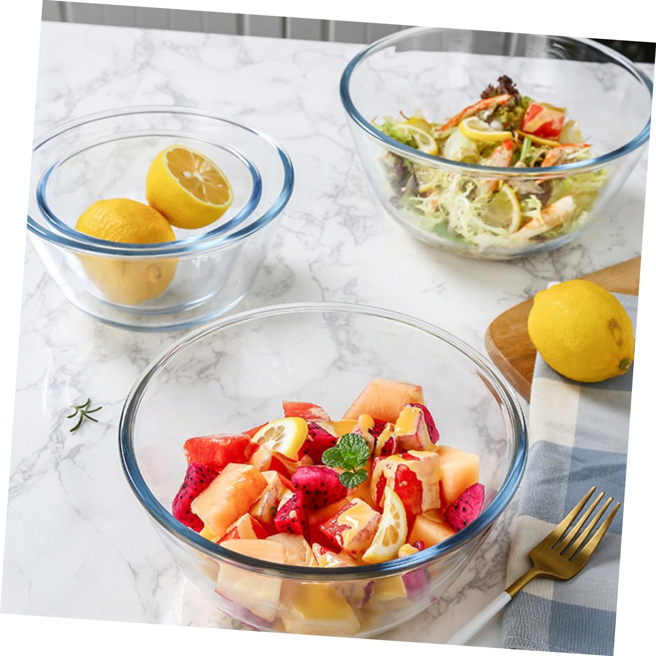 COLLBATH Tazón de Vidrio para Ensalada 2700ml Redondo, Elegante y Moderno