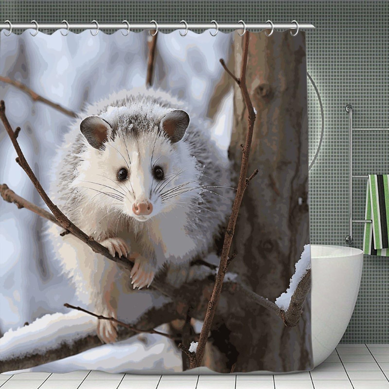 FekiLoot Opossum in Snow Shower Curtain Thick Weighted Shower Curtain Classic Unique Bath Curtains Heavy Duty Long Showers Curtains for Bathroom Bath Tubs Machine Wash 70.8"x70.8"