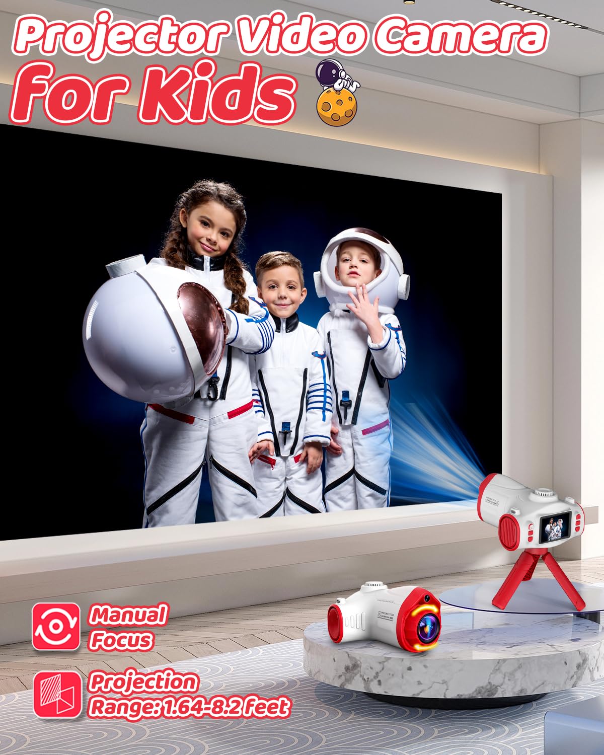 Macchina Fotografica per Bambini, Usteetic Proiettore Fotocamera per Bambini 1080P Fotocamera Digitale Regalo di Natale Giocattolo per 3 4 5 6 8 7 9 10 11 12 Anni Ragazzi e Ragazze, Astronave