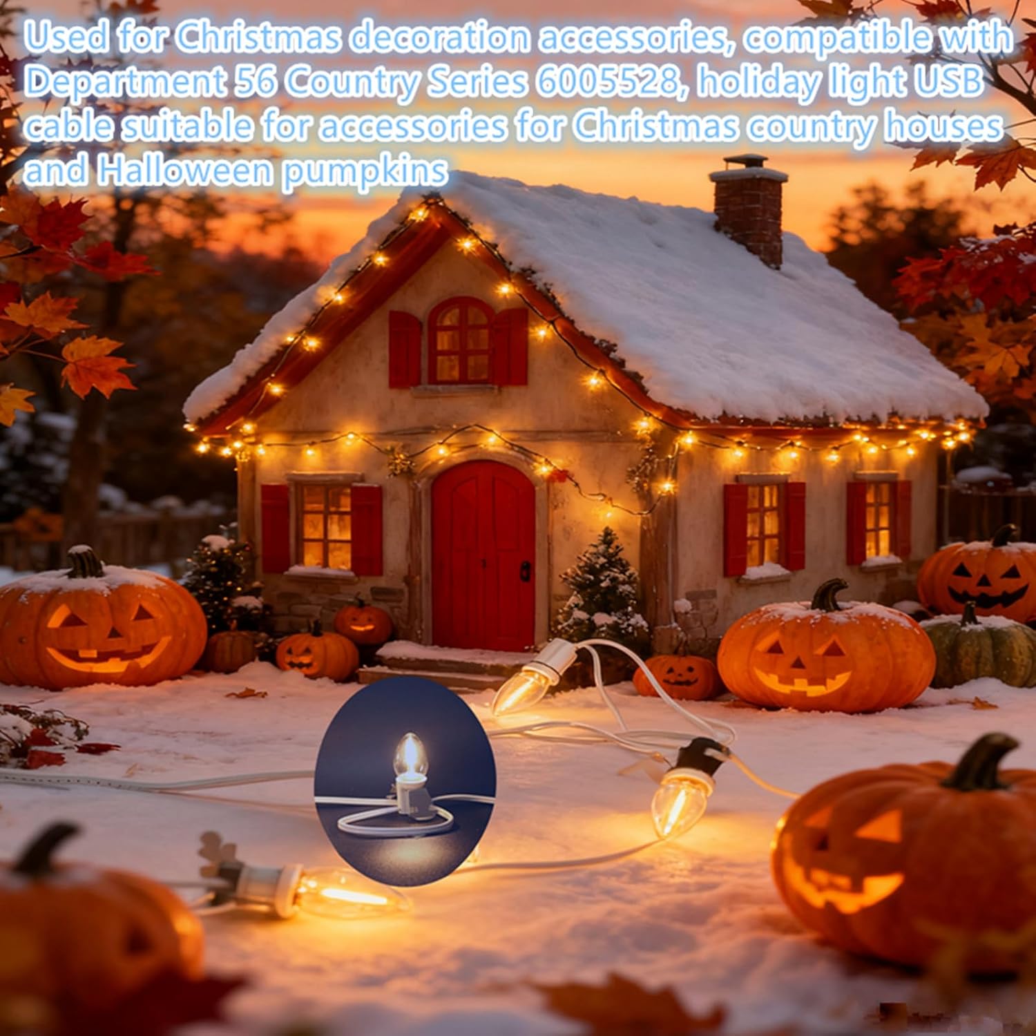 DC5V Low Voltage Safety C7 Blow Molded Warm LED Light Accessory Cord Compatible with Department 56 6005527 6005528 Village Collection,Village Houses,Christmas Village (10 Output)