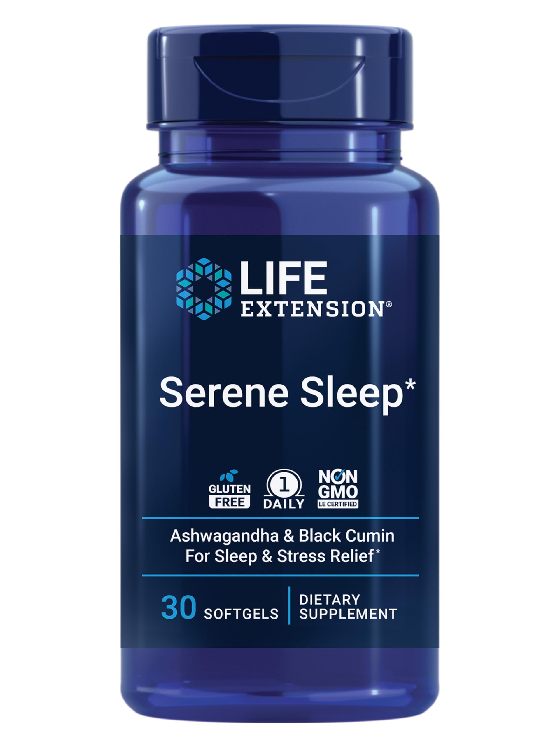 Life Extension Serene Sleep – Ashwagandha, Black Cumin – Sleep Supplement, Calm, Relaxation, Sleep Support Without Melatonin – Once-Daily, Gluten-Free, Non-GMO – 30 Softgels