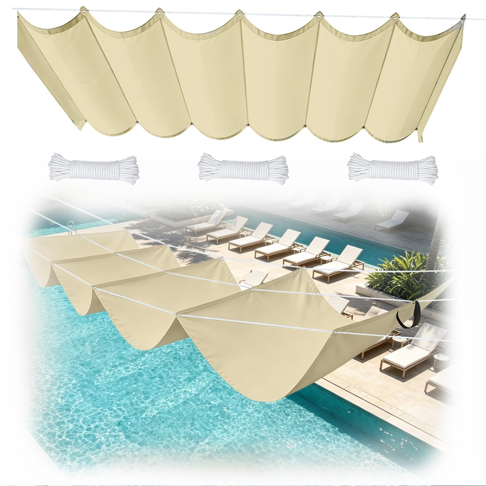 Einziehbares Sonnensegel 1.1 x 2.6 m Wasserdicht, Uv-Schutz, Wetterfest, Nach Maß, Einziehbare Welle Sonnensegel mit Ösen mit Ösen Und Kordel für Outdoor Pergola Garten, Hellgrau
