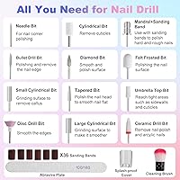 Vista 7 de Taladro de uñas eléctrico inalámbrico con lámpara de luz UV, lima de uñas eléctrica 14 en 1, pantalla LCD de 5 velocidades, kit de manicura
