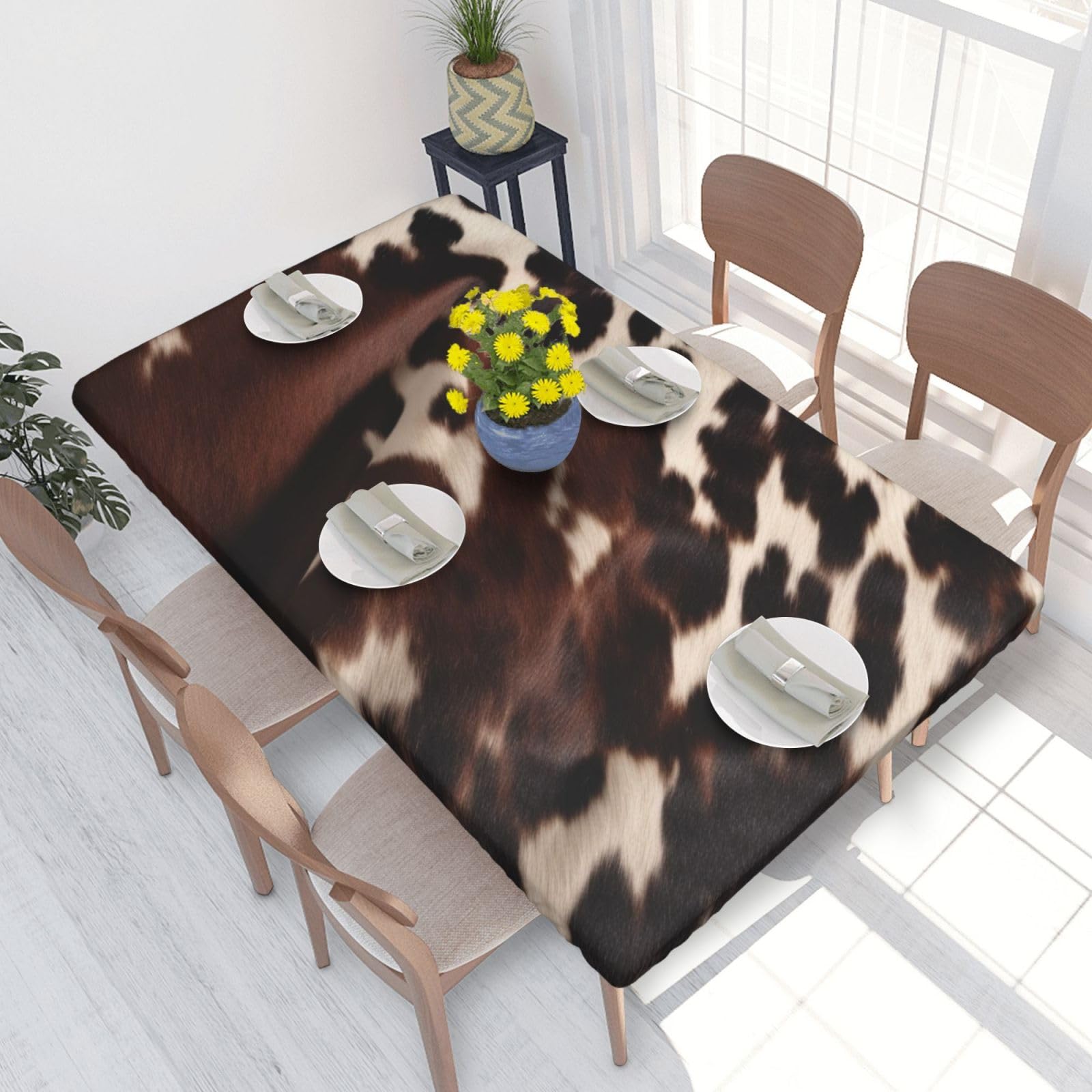 WPKJU Brown Cowhide Printed Tablecloths 4ft Rectangular Table Covers Washable Polyester Decorative Table Cloth for Dining Table Picnic Wedding