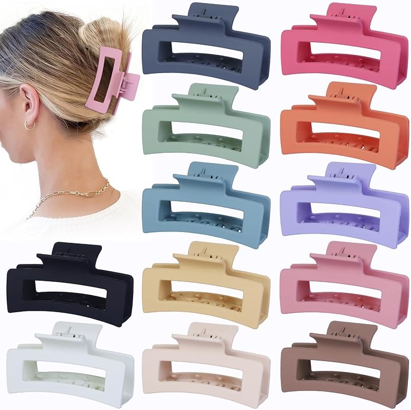 Sisiaipu 12 pinzas para el cabello medianas, 3.5 pulgadas, coloridas, pinzas para el cabello grueso y fino, pinzas cuadradas, pinzas para mandíbula, accesorios para el cabello a granel para mujeres y niñas