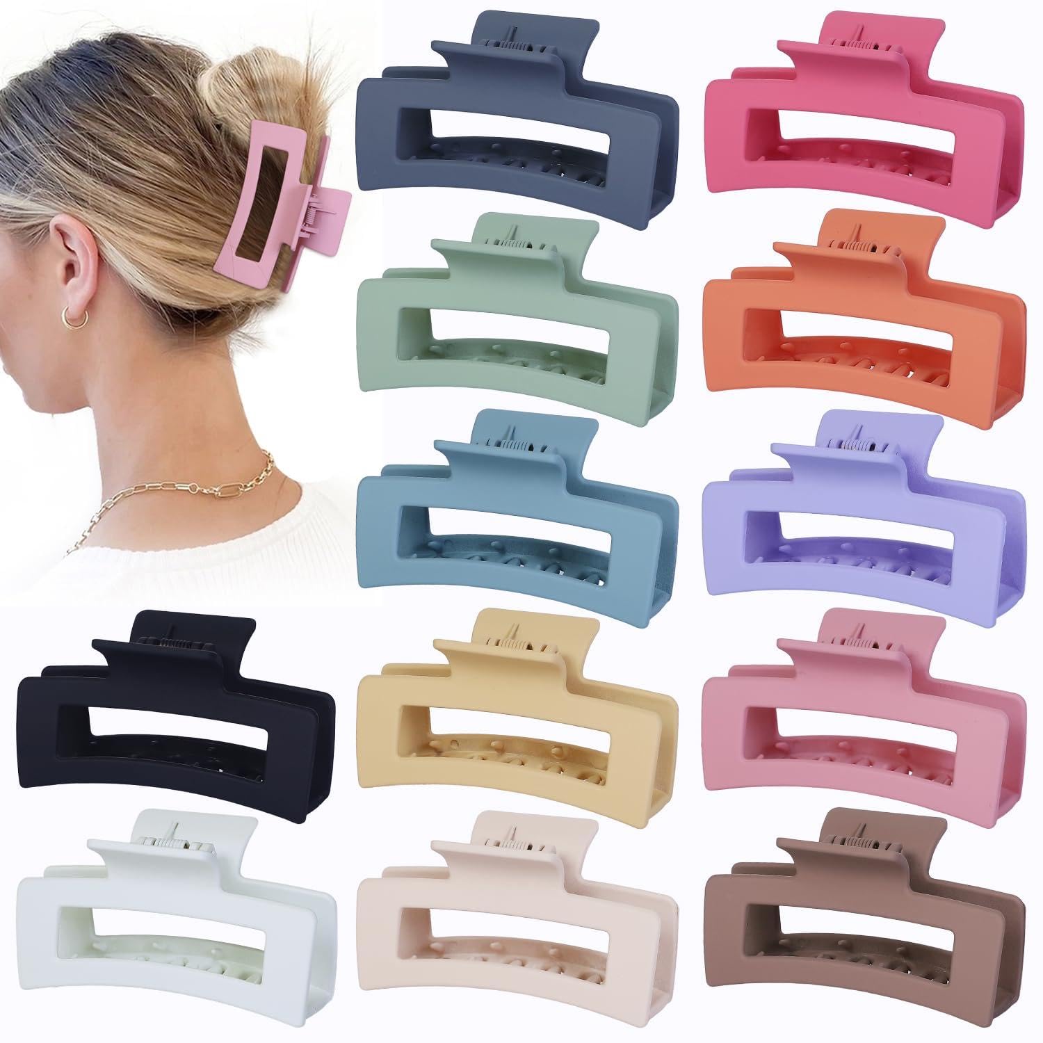 Sisiaipu 12 Pack 3.5 Inch Medium Square Claw Hair Clips - Colorful Jaw Clips for Thick & Thin Hair, Women Girls Accessories