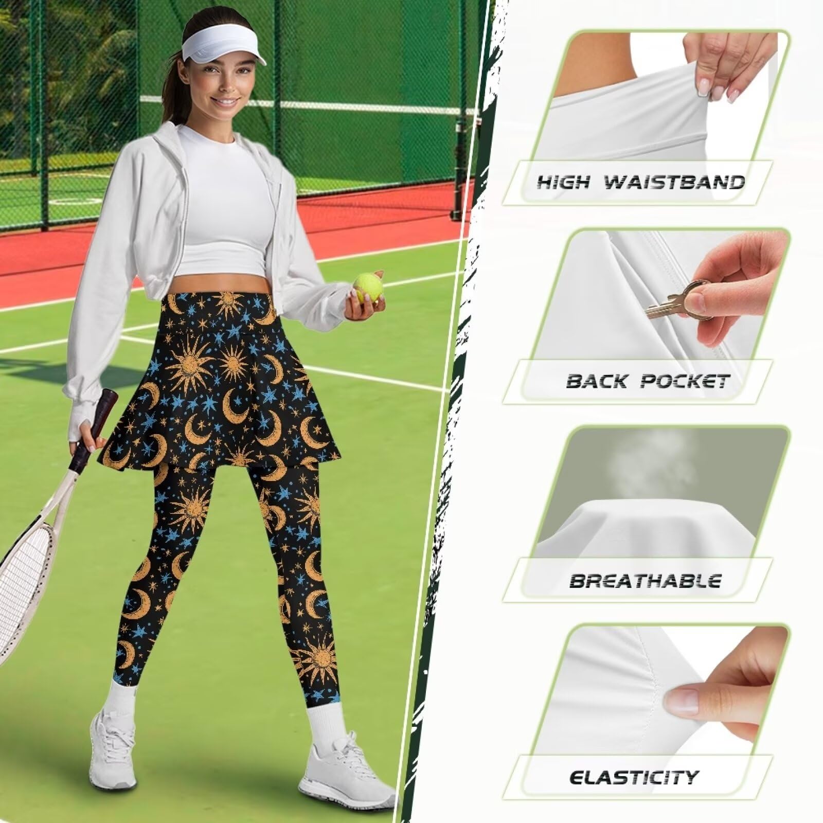 Poceacles Spódnice legginsy dla kobiet wysoka talia kontrola brzucha aktywny sport fitness tenis spódnice z legginsami spodnie do jogi