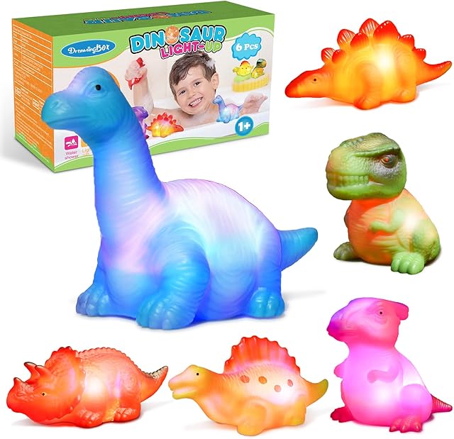 Tesoyzii Bath Toys, Gifts for 1 2 3 4 5 Year Old Boys Light Up Bath Toys Dinosaur Toys for Boys Toys age 1-5 Birthday Gifts for Kids Sensory Toys for Autism