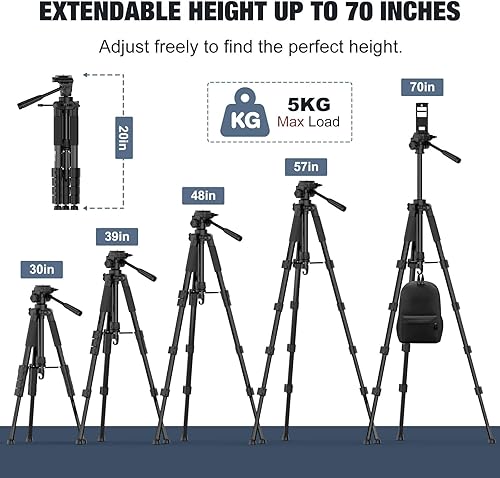 Miniatura 4 de MoKo Trípode de cámara para iPad - Soporte de trípode de teléfono de 70 pulgadas con bolsa de viaje, trípode para iPhone con soporte para teléfono,