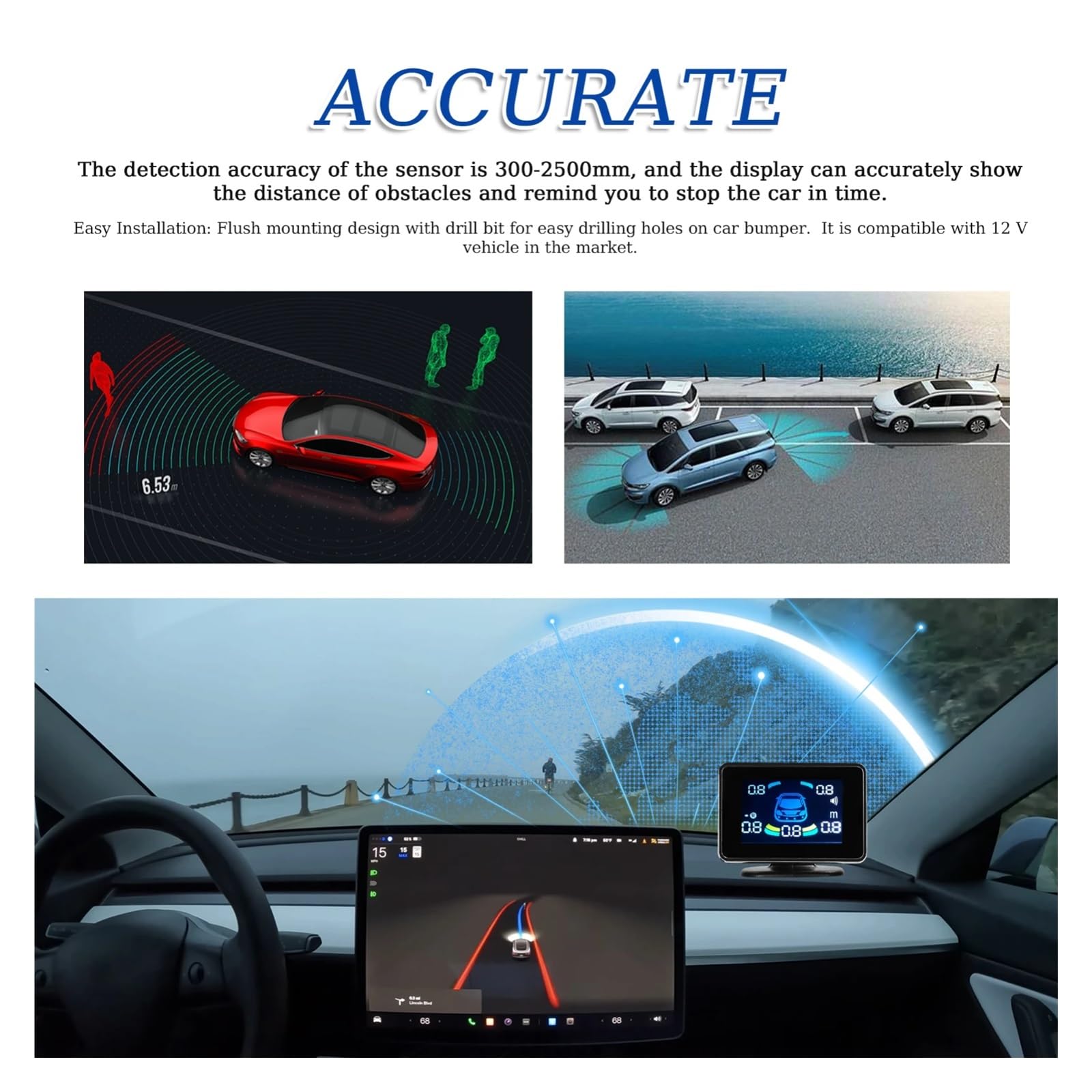Sensore Parcheggio Kit Sensore Parcheggio Auto Radar Retromarcia Supporto Anteriore Posteriore Avviso Acustico/cicalino Con 8 Sensori Parcheggio Rilevamento Della Distanza Sensore Distanza Parcheggio(