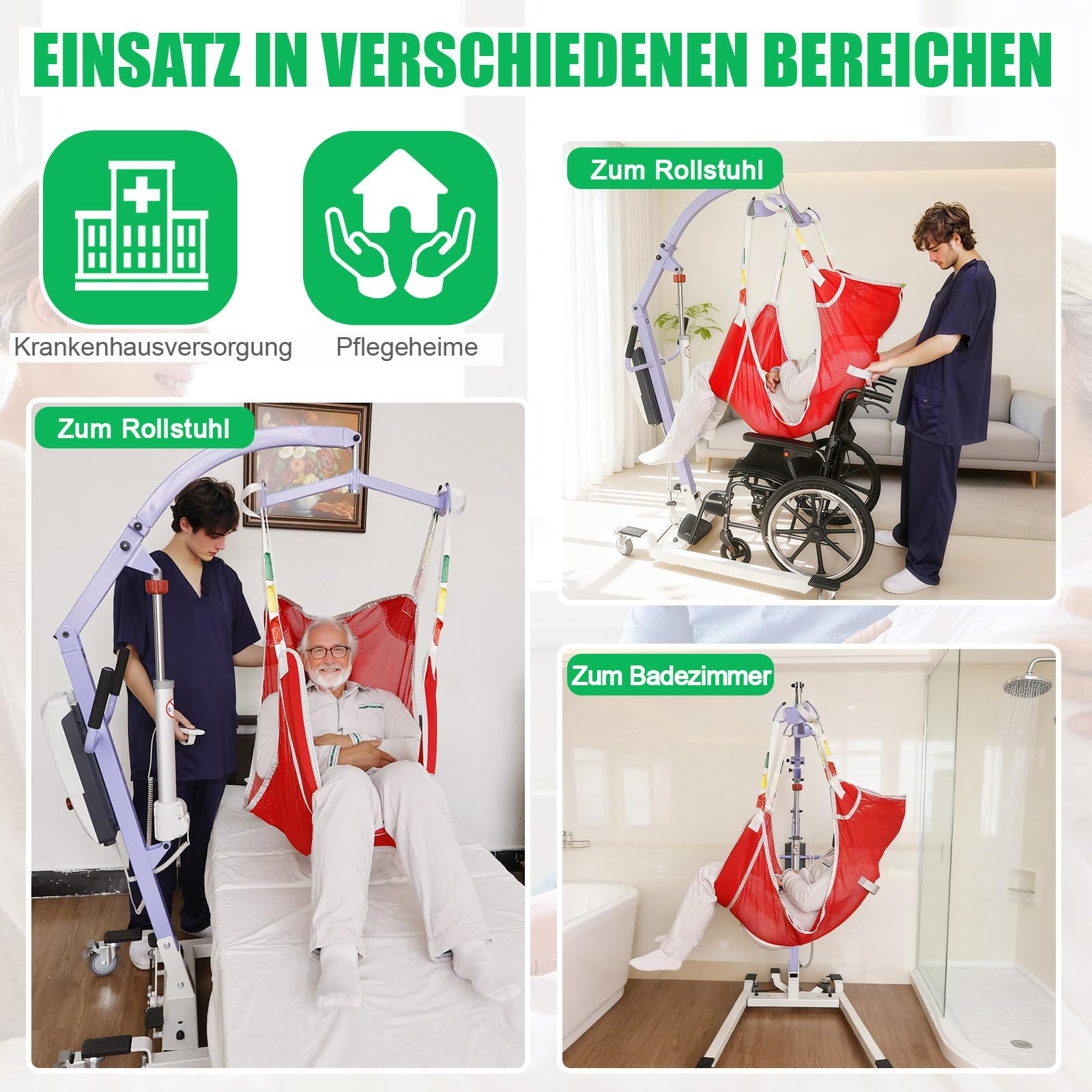 EZ Assistive Hebegurt für Toilettengang, geteiltes Bein-Design mit Kopfstütze – Patientenlifter-Hebegurt, rot mit Kopfstütze, Tragkraft 500 Pfund (ca. 230 kg) (M)
