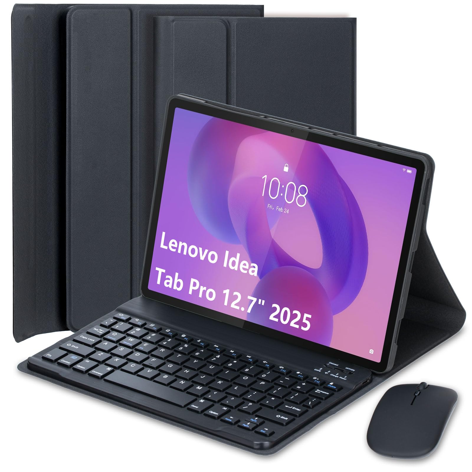 Funda con Teclado para Lenovo Idea Tab Pro 12,7 Pulgadas 2025 Modelo (TB373FU/TB375FC), Español Ñ Teclado Inalámbrico Bluetooth Desmontable Funda Ultradelgada Multiángulo con Ratón,Negro