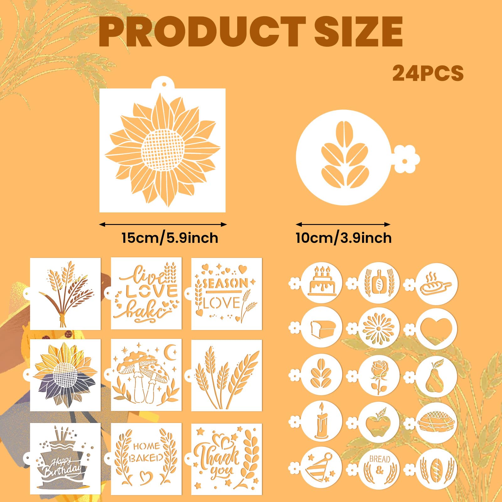 24Pcs Bread Stencils for Sourdough, Cake Stencils Mold Set for Bakery Supplies, Coffee Stencil Template for Bread Making Accessories, Gifts for Sourdough Bakers, Pie, Cookie Birthday for Decorating