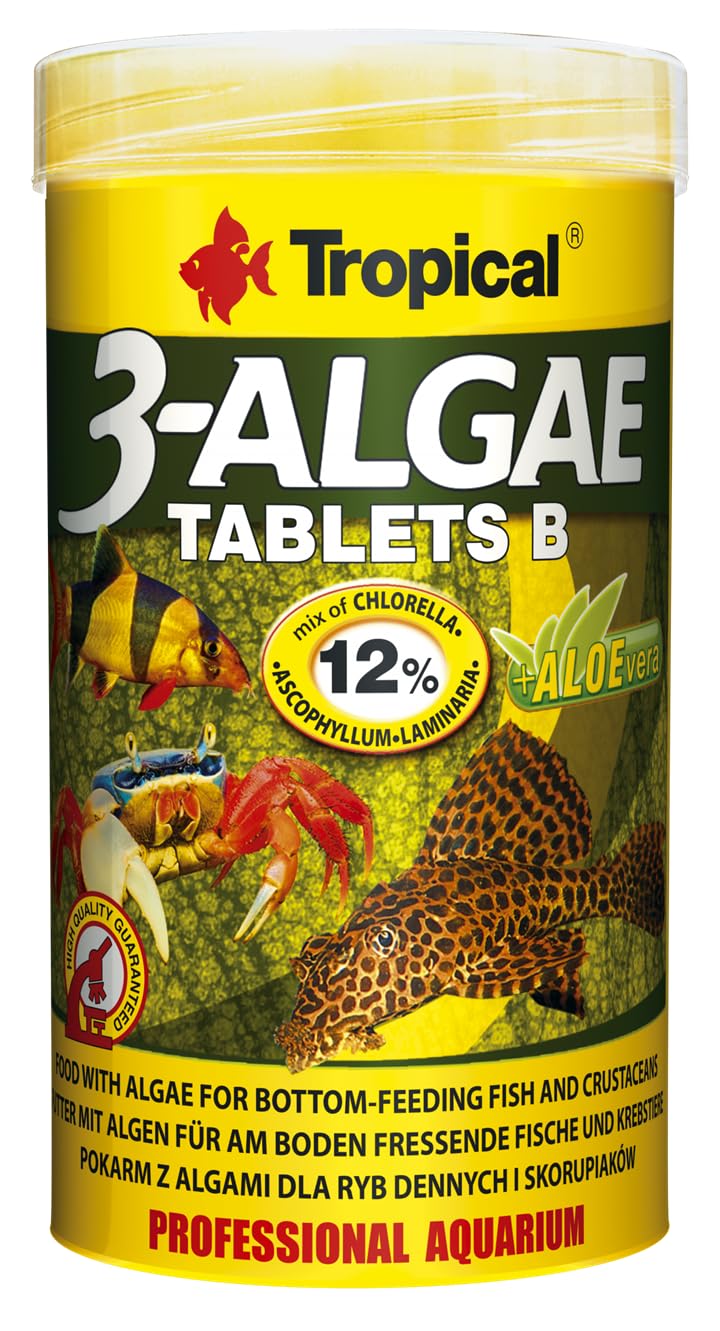 Tropical 3-Algae Tablets B 250ML/150G for Freshwater & Marine Herbivorous & Omnivorous Fish - Seafood Flavor - 150g
