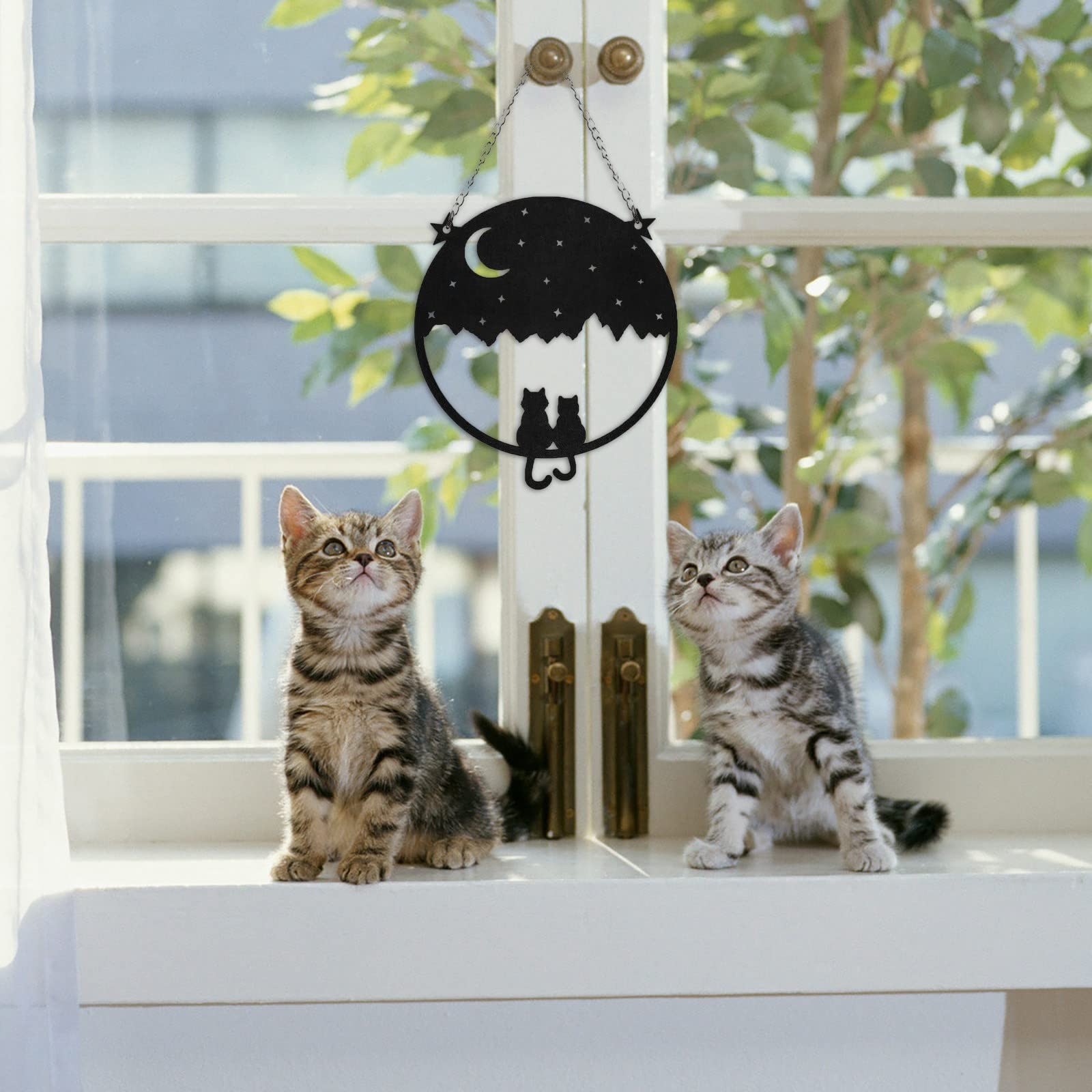 Campana A Vento Con Gatti E 6 Campane - Acchiappasole In Metallo Per Giardino, Balcone E Interni - Portafortuna Regalo Per Mamma