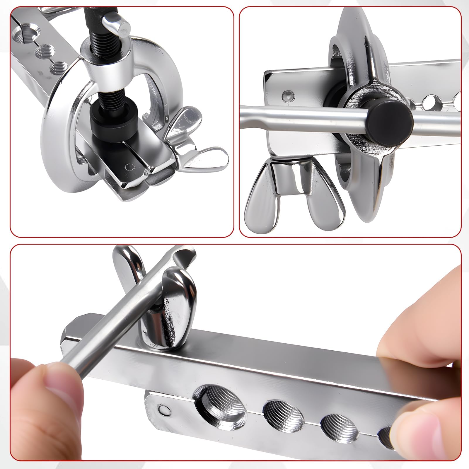 LEONTOOL Doppel-Einzel-Bördelungs-Bremsleitungswerkzeug-Set Professionelles Bremsleitungs-Bördelungswerkzeug-Set 3/16" bis 5/8" mit Mini-Rohrschneider 7 Adapter für Kupfer/Aluminium/Messing-Rohre