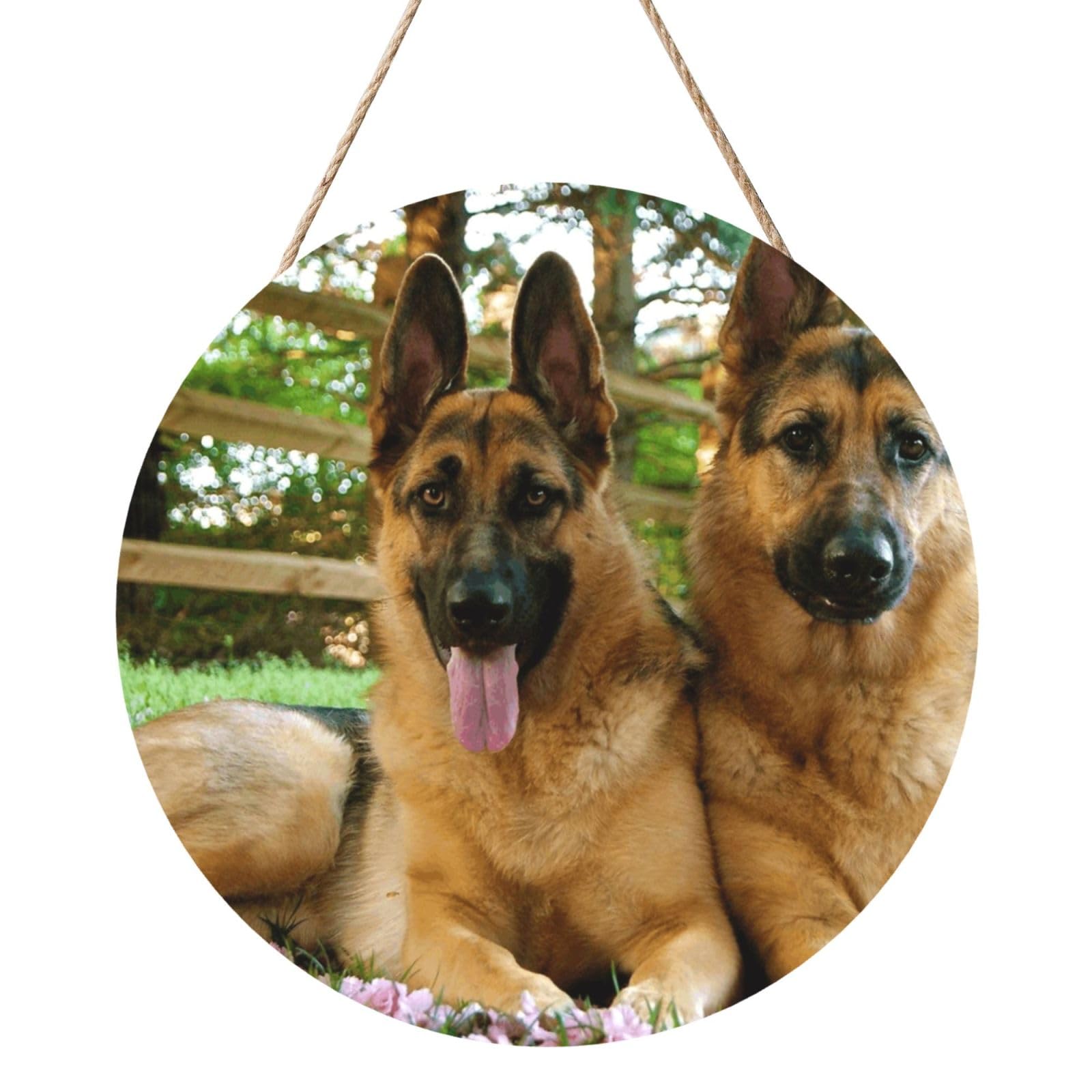 InOmak Colorful Cute Pet German Shepherd Dog, Round Wood Panel Painting 12 in, Wall Hanging Painting For Home