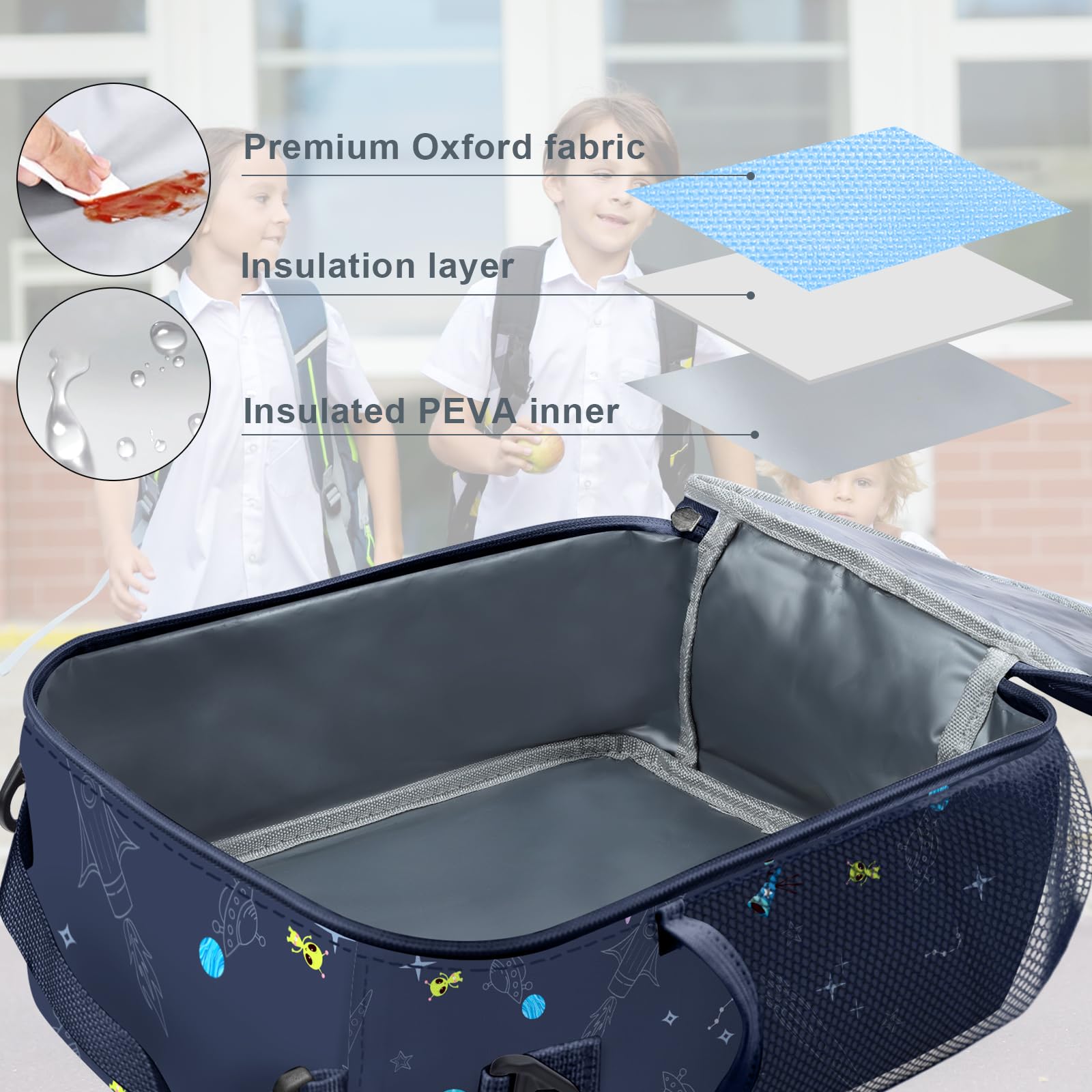 Sac Isotherme Enfant Clastyle - Motif Fusée Espace Bleu - 23x26x11cm Sac Repas Ecole Espace