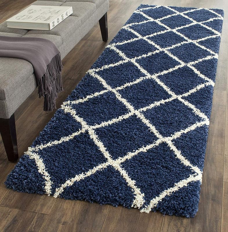 TRANQUIL Shaggy Floor Carpet for Living Room, Soft & Fluffy Bedside Runner Rug for Bedroom, Hall, Sofa Area, Elegant Modern Floor Carpet [2x3 Feet, Blue Box]