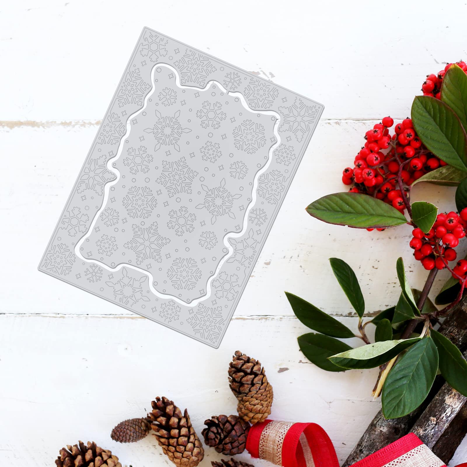 GLOBLELAND Weihnachtsrand Hintergrund Hot Foil Plate zur Herstellung von Kartendekoration Schneeflocken-Rand Hot Foil Paper Plate für Scrapbooking Metall-Hot Foil Plate für Fotoalbum