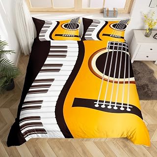 Super King Duvet Cover Set Guitar Piano Keyboard Soft Brushed Microfiber Bedding Sets Guitar Piano Keyboard Quilt Cover 260x220 cm and 2 Pillowcases 50x75 cm 3D Printing Bedroom Bed Set
