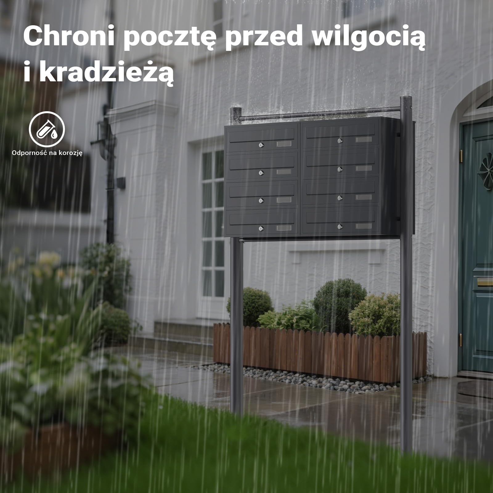 Wiltec Wolnostojąca skrzynka na listy antracytowa z 2 x 4 skrzynkami pocztowymi z zamkiem, do montażu podłogowego, idealna do budynków wielorodzinnych