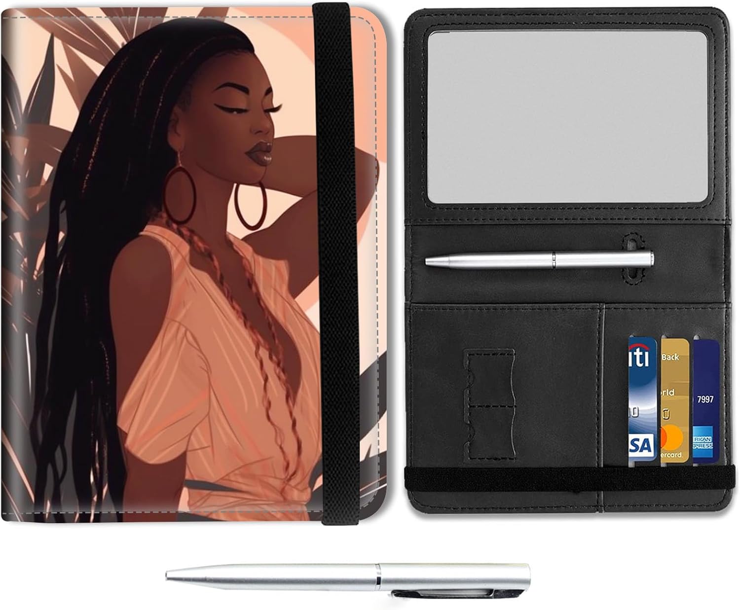 Passport and Vaccine Card Holder Combo, Leather Travel Wallet Passport Holder, Cover Case with CDC Vaccination Card Slot, Travel Documents Organizer Protector for Men Women,Sexy American Black Girl