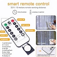 Vista 3 de Guirnalda de luces de hadas, 300 luces LED blancas para cortina de ventana, 8 modos de 9.8 x 9.8 pies, impermeable, funciona con USB, batería