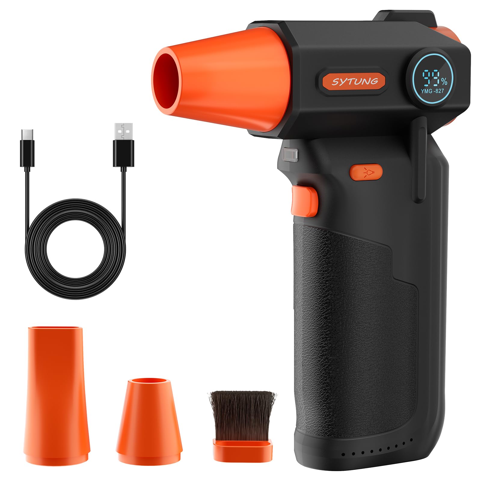 SYTUNG Druckluft-Staubwedel-130000 U/min Super Power Akku-Luftstaubwedel Winddruck mit LED-Licht, 3-Gang einstellbares Gebläse für PC, Tastatur, Outdoor, Haus und Auto