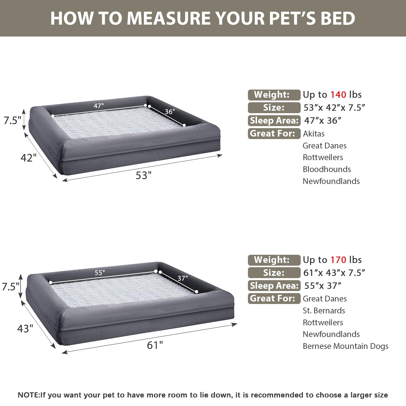 WNPETHOME XXXL Big Dog Bed, Washable Dog Couch with Removable Waterproof Cover, Orthopedic Large Pet Sofa Bed with Bolster Sides for Sleeping - image 3