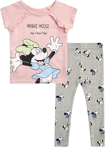 Disney Minnie Mouse - Conjunto de 2 piezas de camiseta y pantalones de leggings para niñas pequeñas (tamaño 12M-6X)